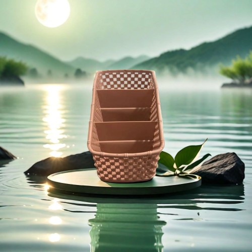 4 Grids Plastic Woven Style Storage Basket Home Desktop Cosmetic Organizer
